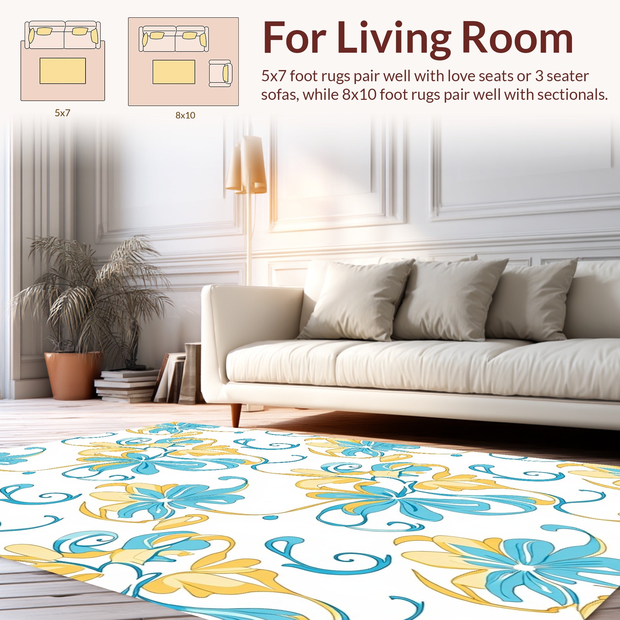 Turquoise And Yellow Floral Swirls Rug