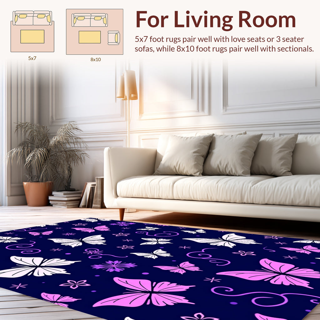 Pink Butterflies Purple Blossoms Pattern Rug