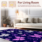 Pink Butterflies Purple Blossoms Pattern Rug