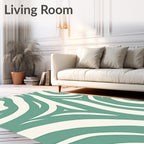 Abstract Flowing Cream and Teal Design Rug