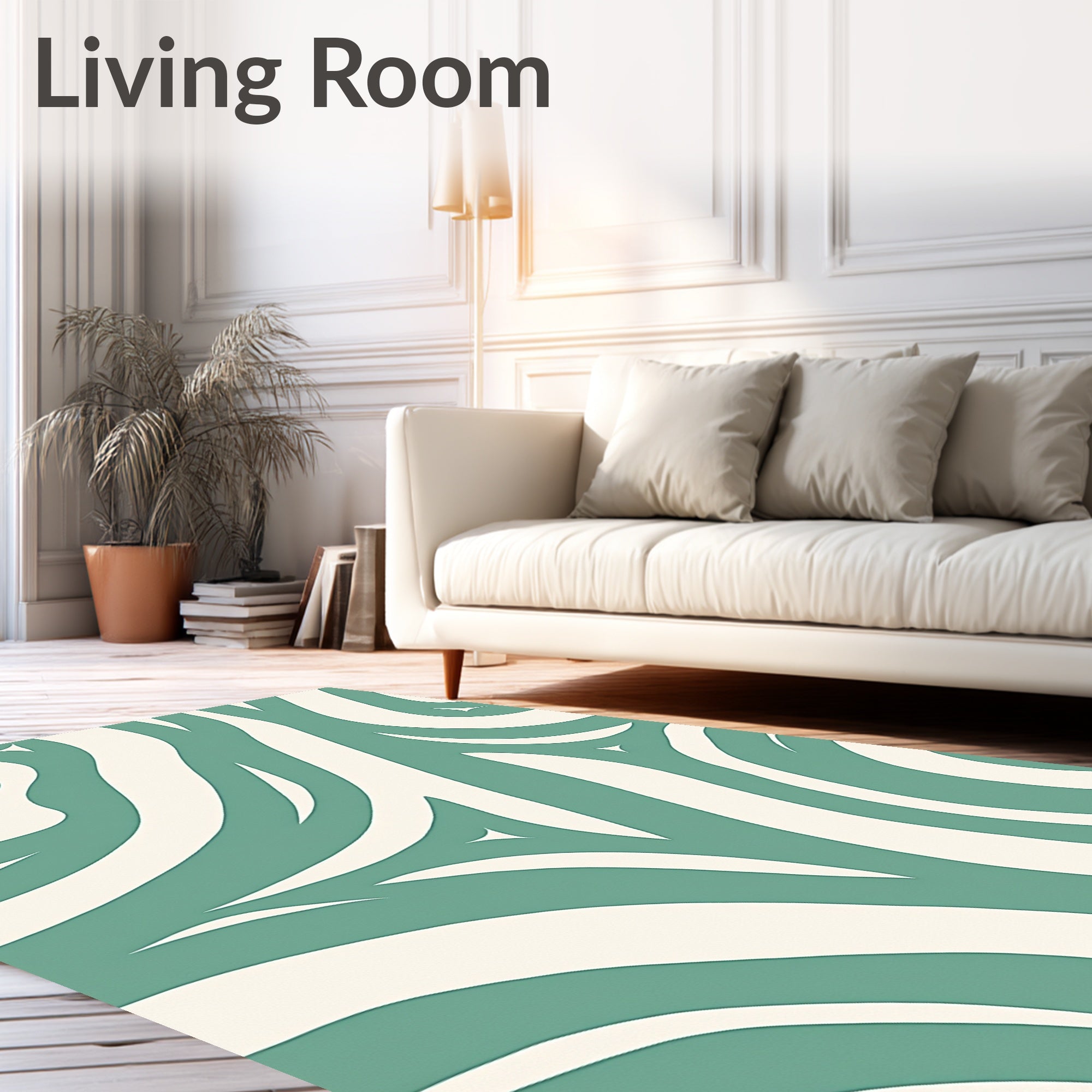 Abstract Flowing Cream and Teal Design Rug
