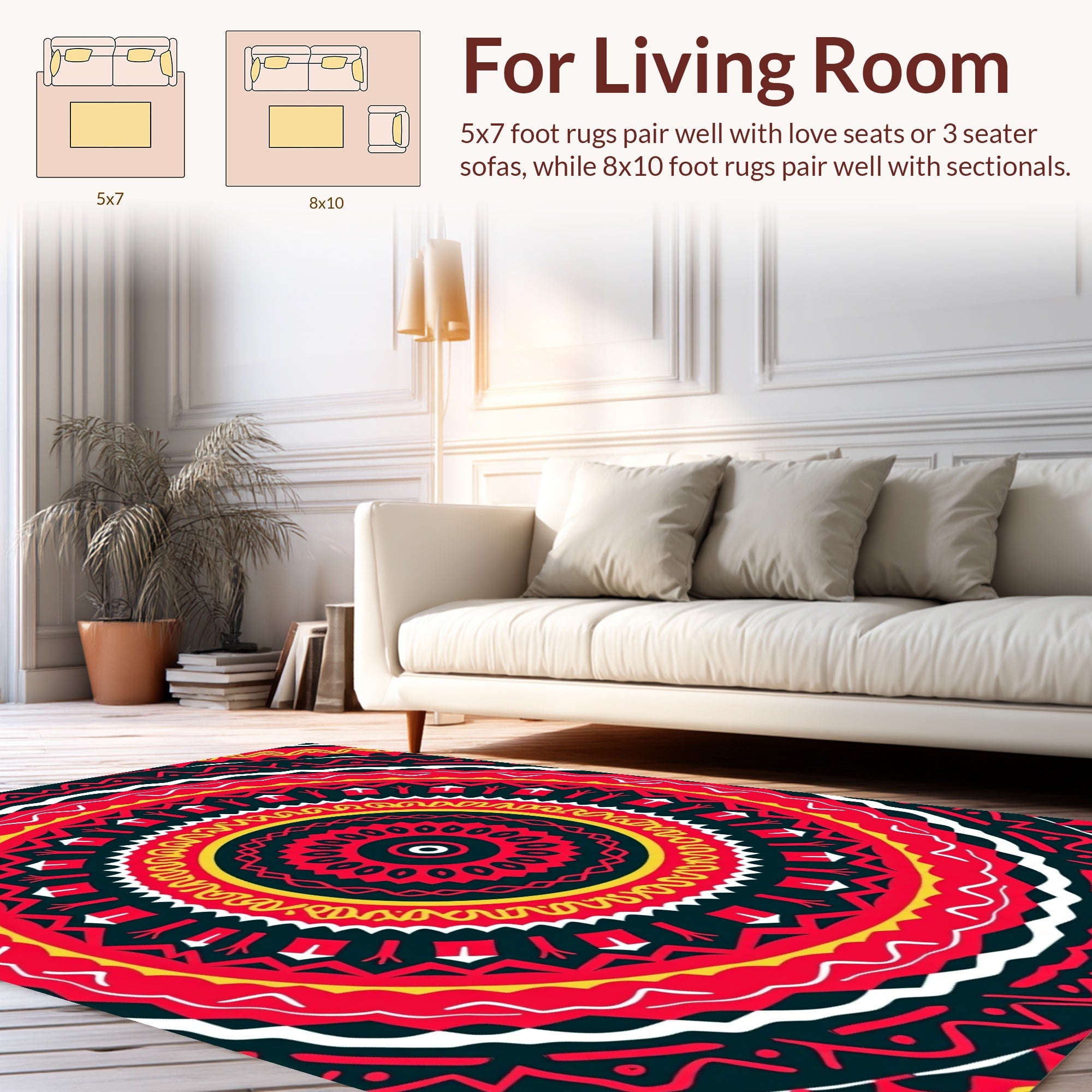 Vibrant Crimson Yellow Dental Mandala Rug