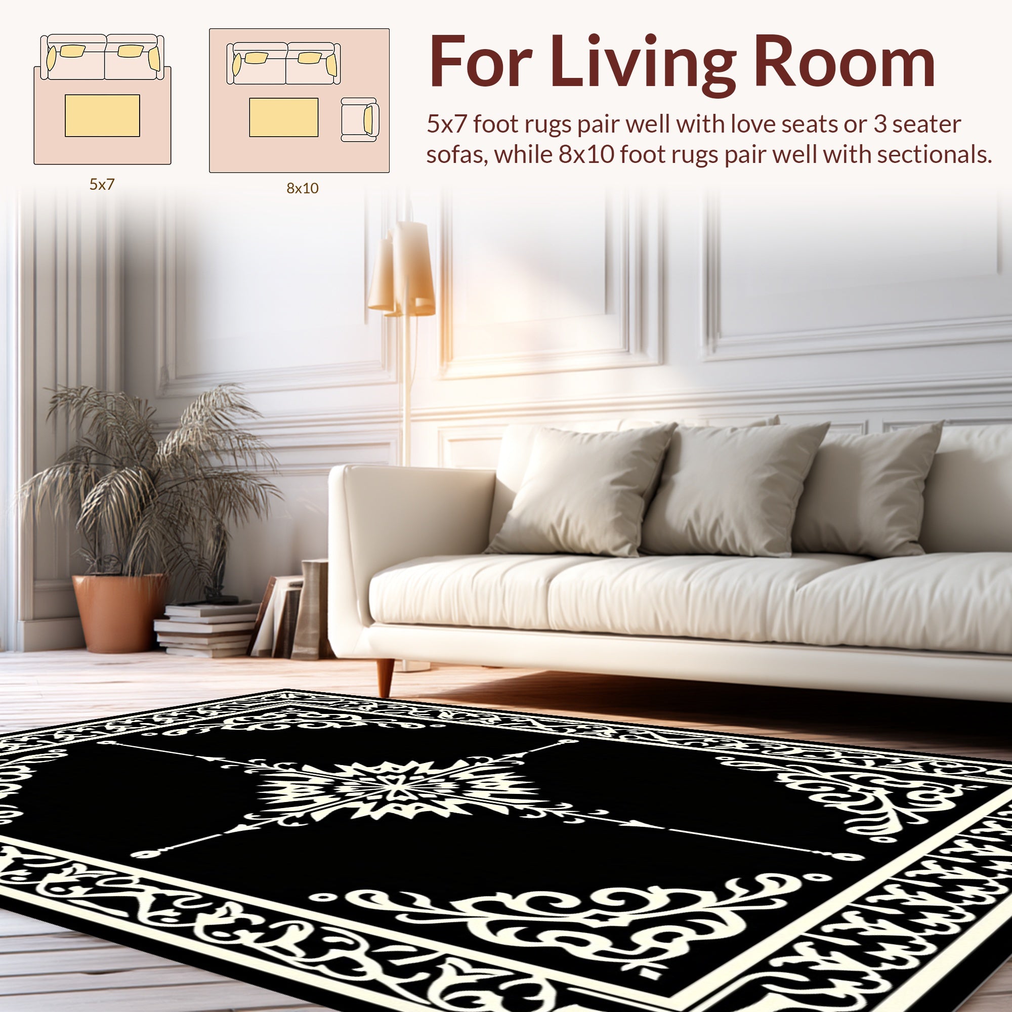 Intricate Black and White Floral Rug