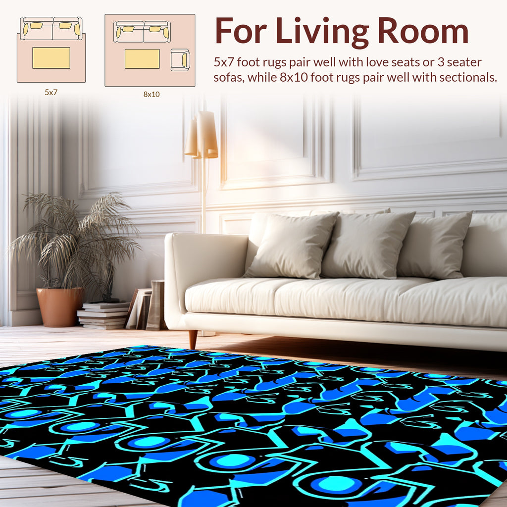 Electric Blue Geometric Pattern Rug