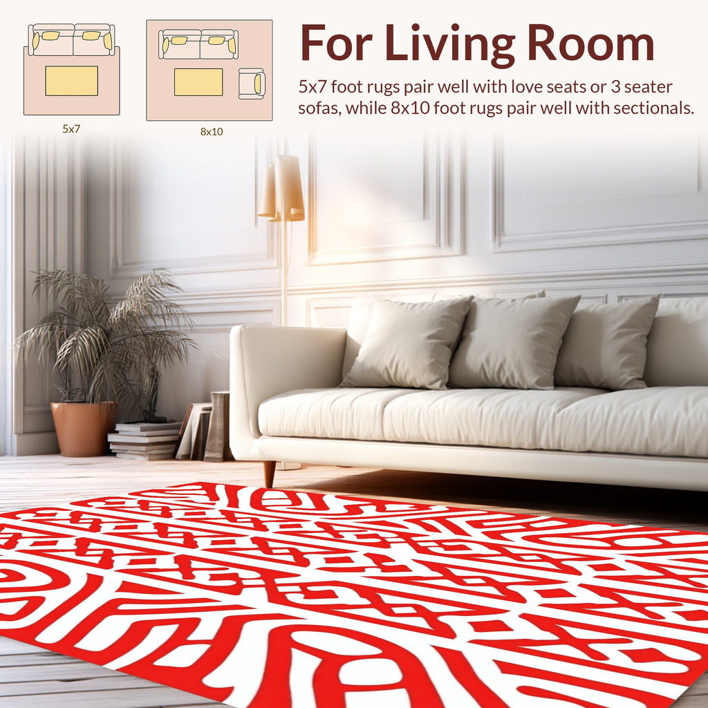 Abstract Red Symmetry Design Rug