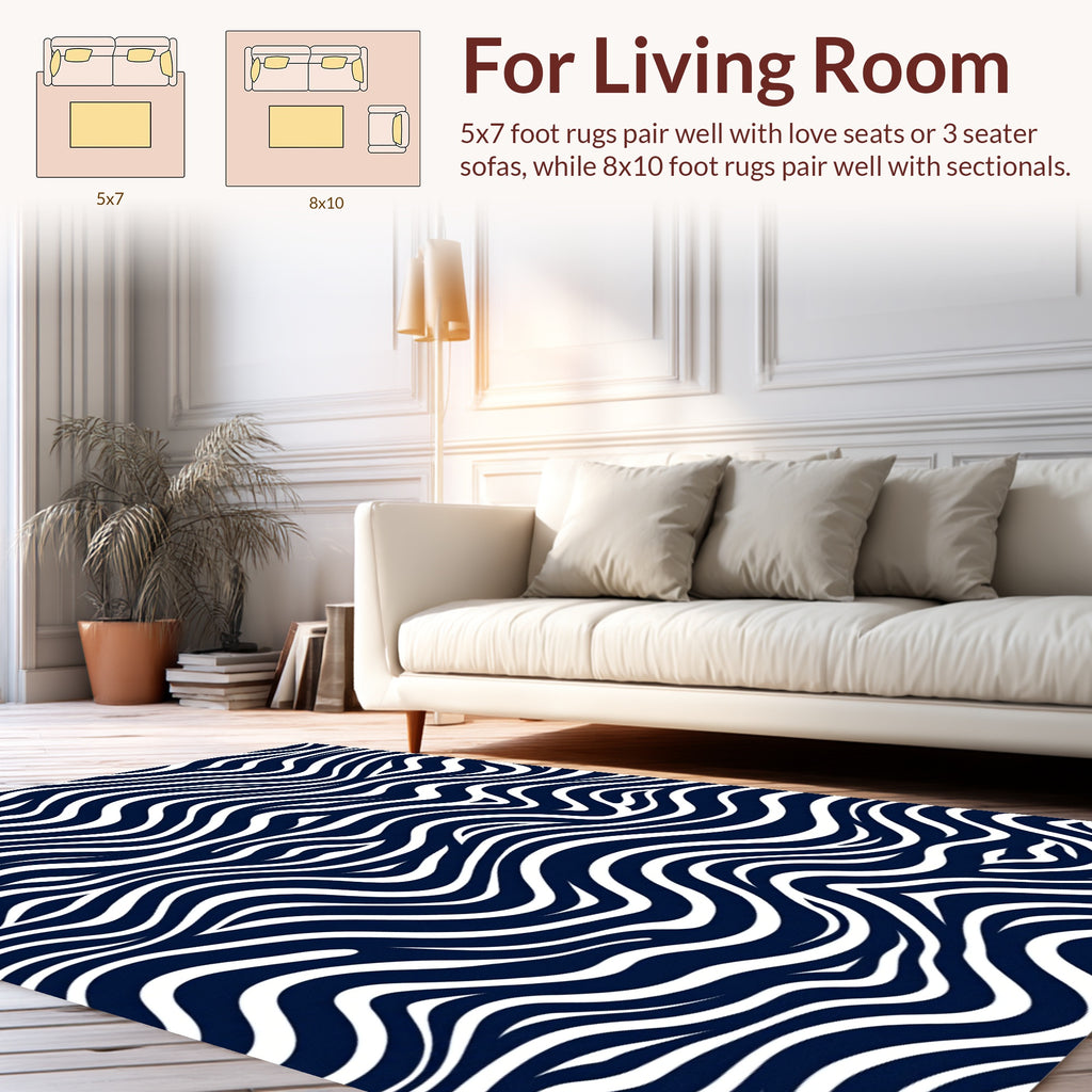 Abstract Blue White Wavy Stripes Rug