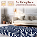 Abstract Blue White Wavy Stripes Rug