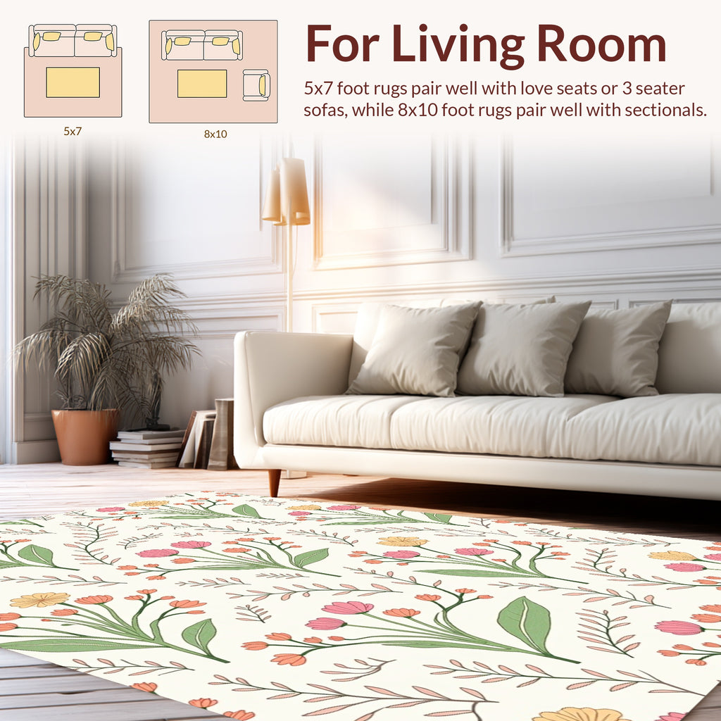 Delicate Floral Botanical Pattern Rug