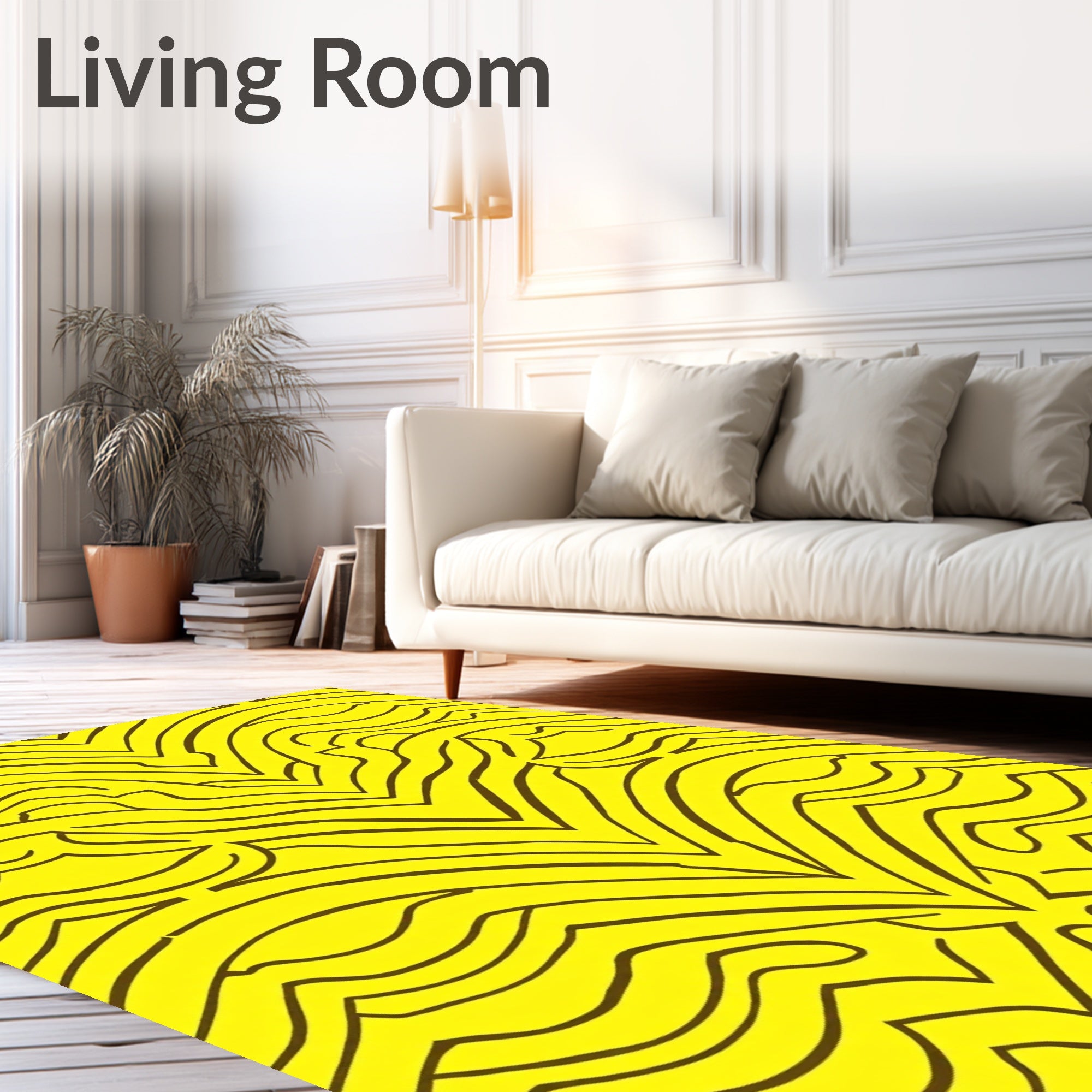 Bold Yellow Wavy Stripe Design Rug