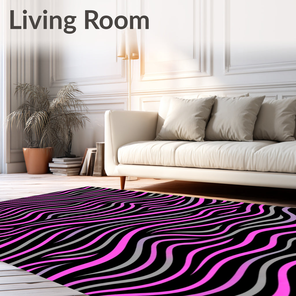 Hot Pink Gray Abstract Wave Rug
