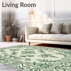 Elegant Green Scrollwork Floral Pattern Rug