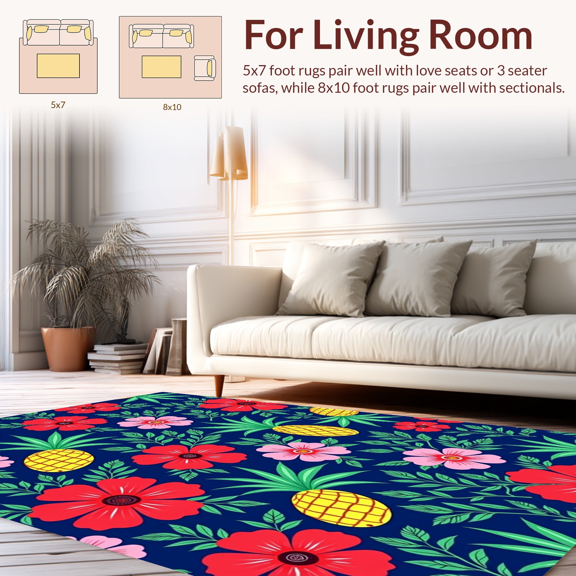 Tropical Floral Pineapple Pattern Rug