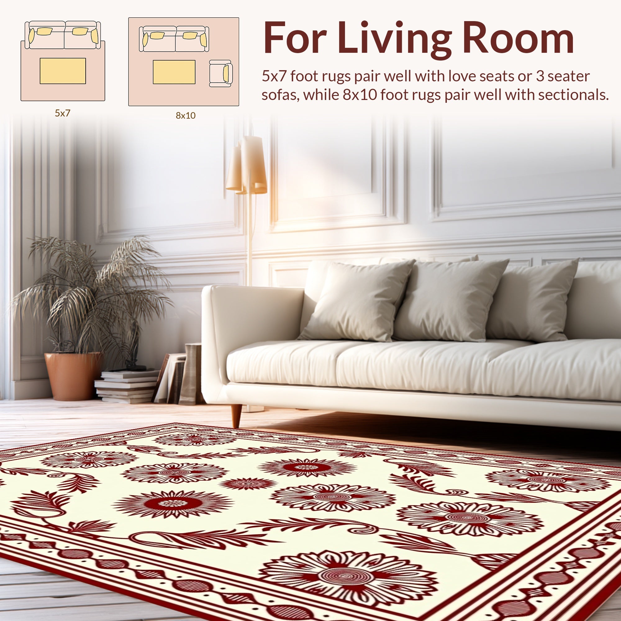 Ornate Red Floral Border Design Rug