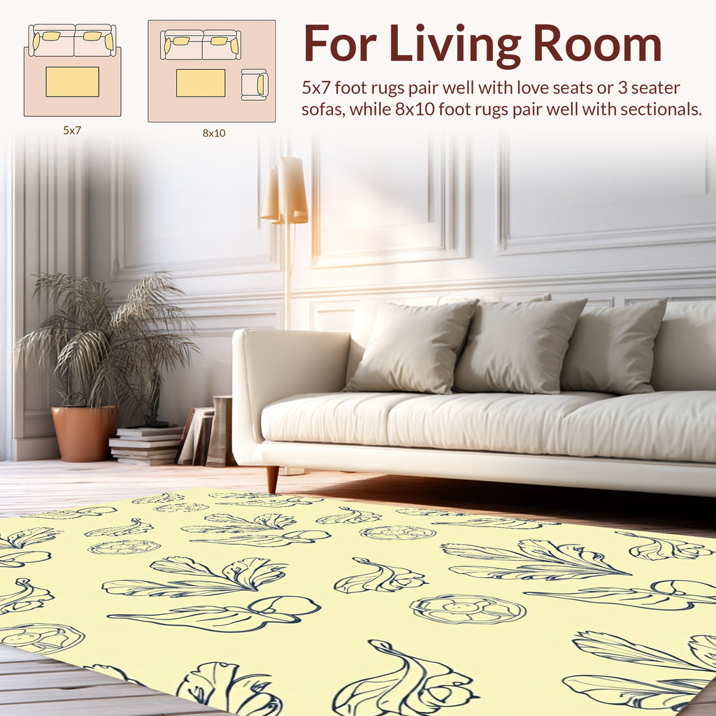 Simple Botanical Sketch Pattern Rug
