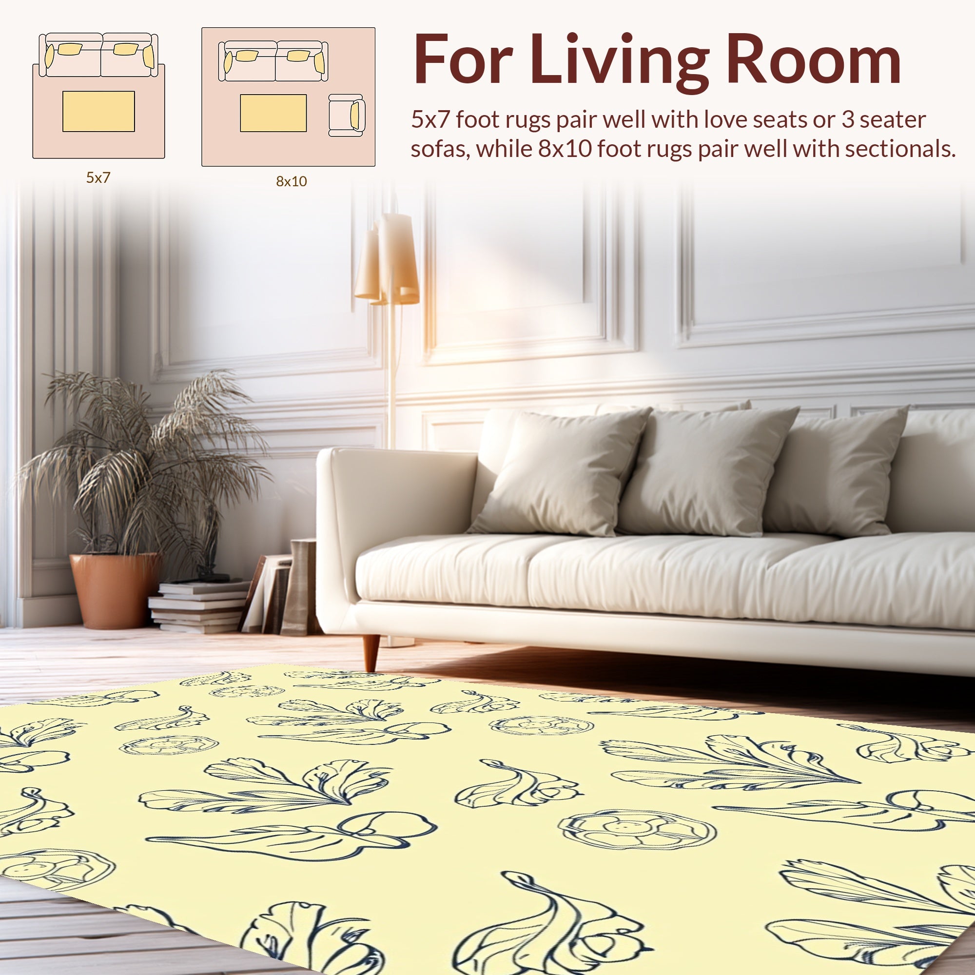 Simple Botanical Sketch Pattern Rug