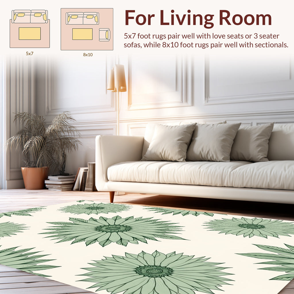 Sage Green Floral Mandala Pattern Rug