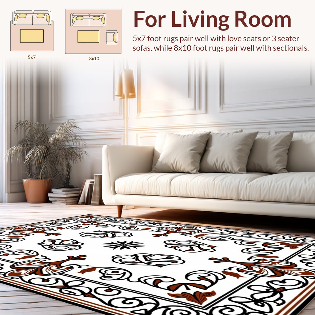 Ornate Floral Scroll Pattern Rug