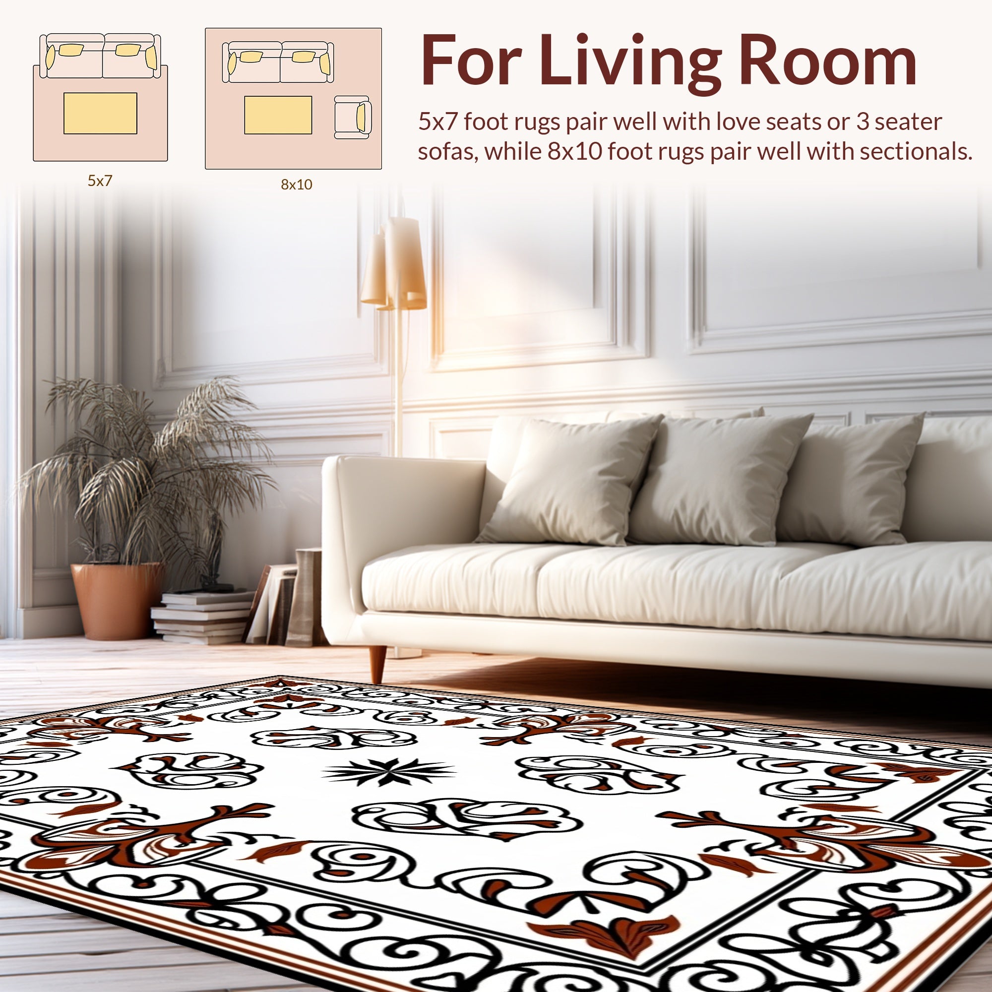 Ornate Floral Scroll Pattern Rug