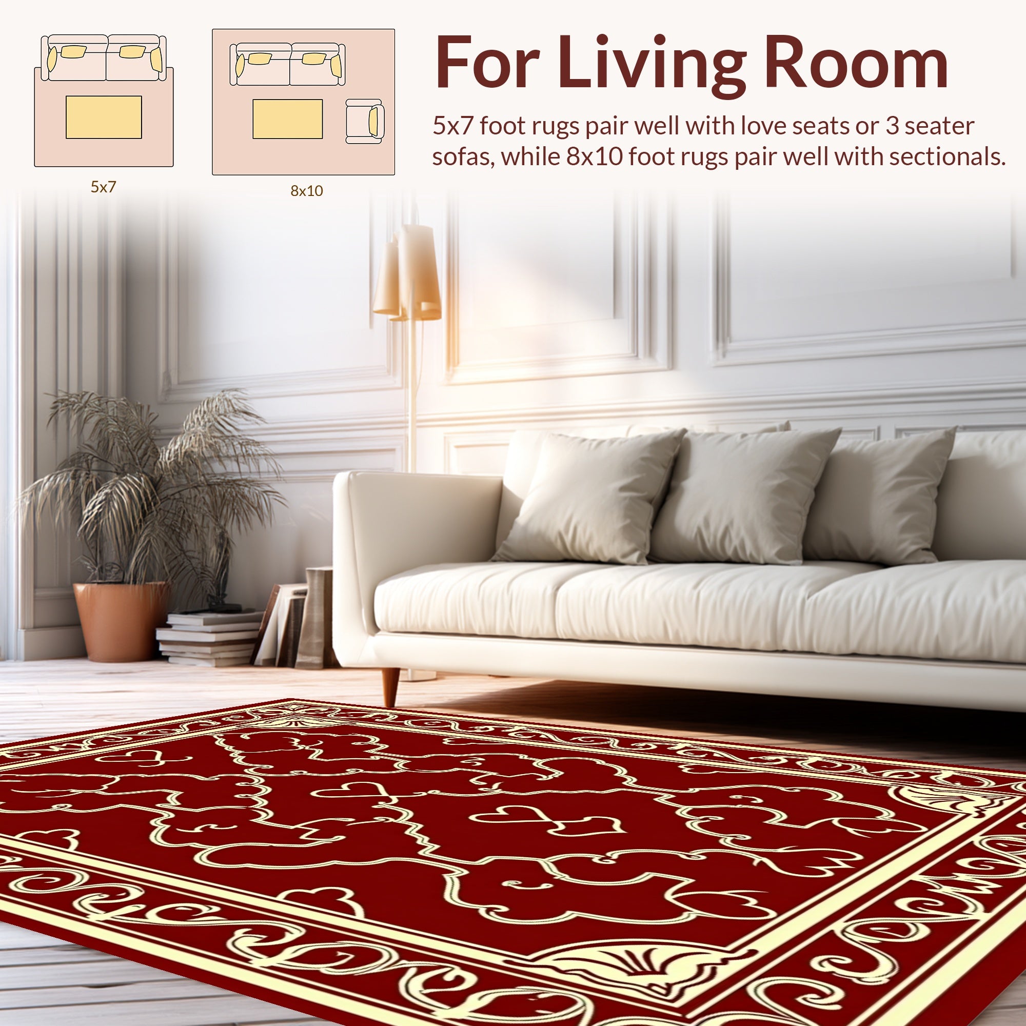Regal Heart Motif Decorative Floral Rug