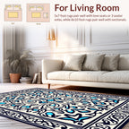 Ornate Blue Cream Floral Pattern Rug