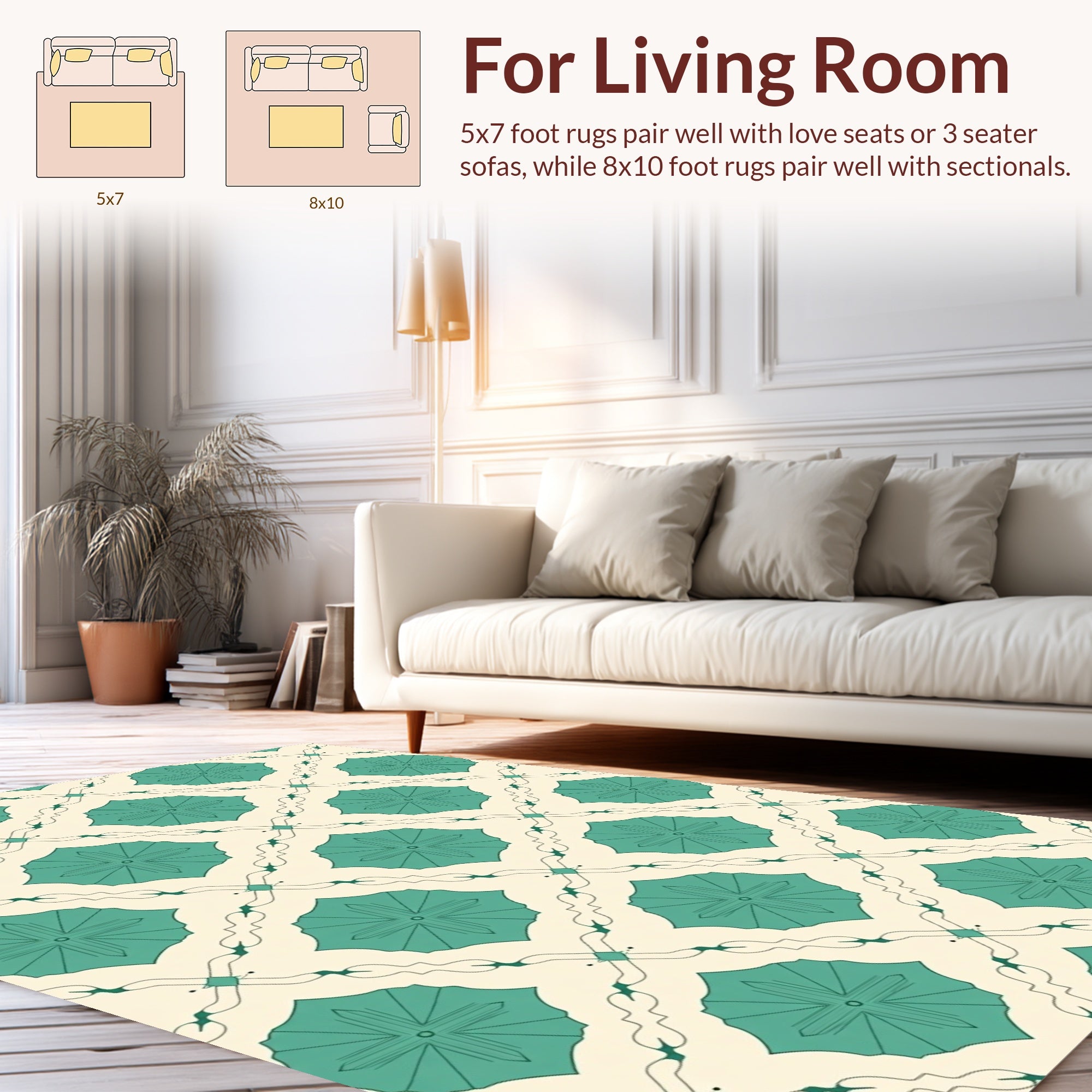 Teal Starburst Geometric Diamond Pattern Rug