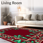 Crimson Emerald Floral Vine Border Rug
