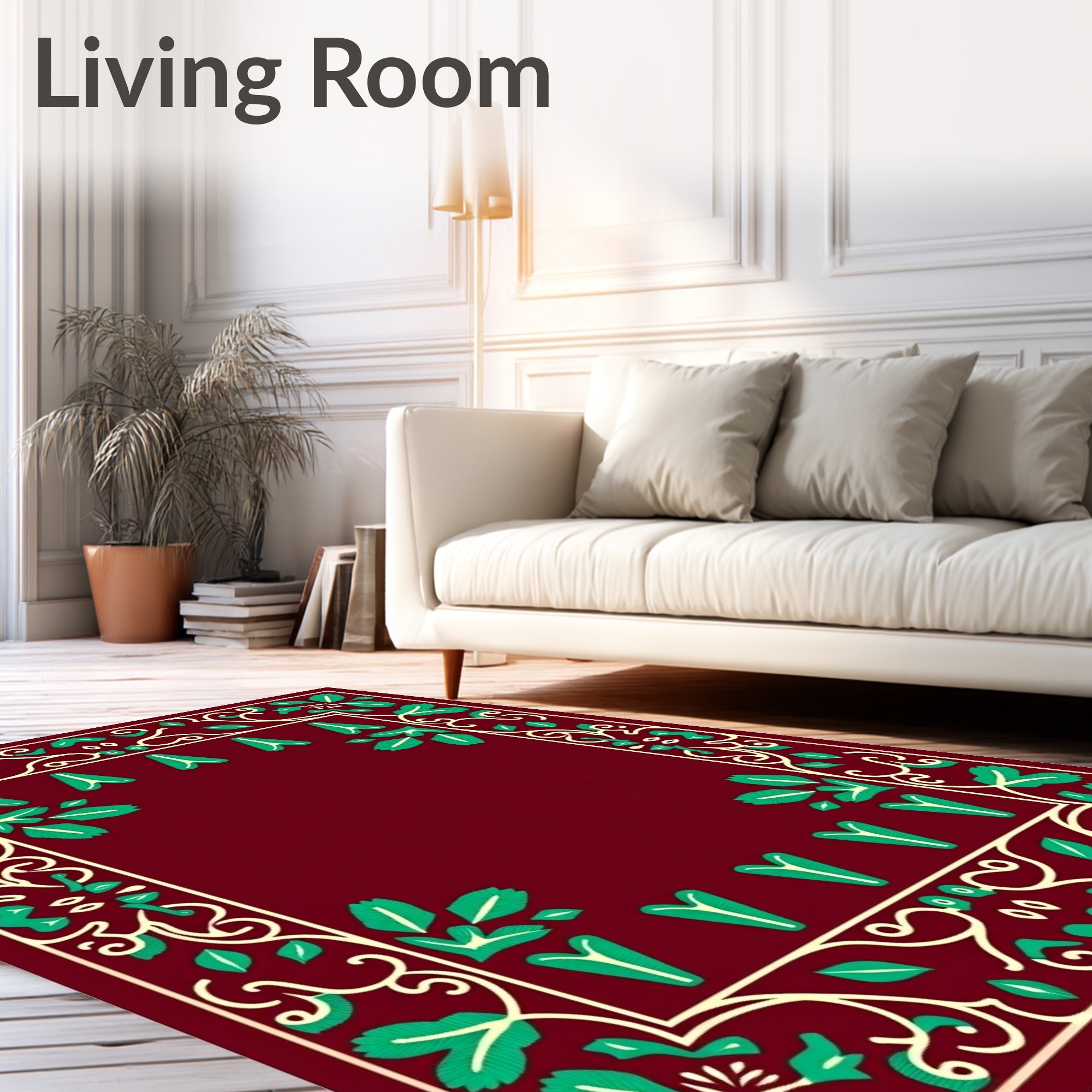 Crimson Emerald Floral Vine Border Rug