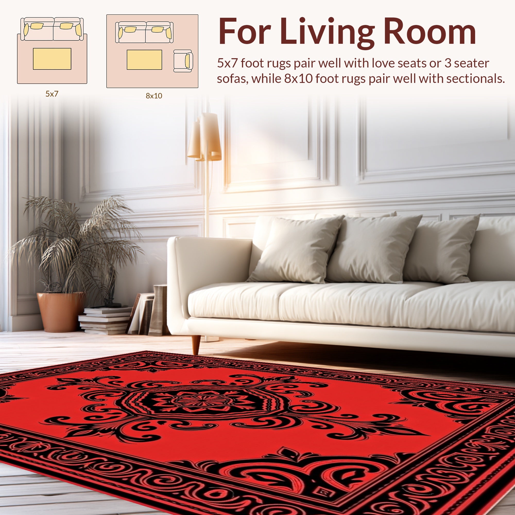 Bold Red Black Floral Medallion Rug