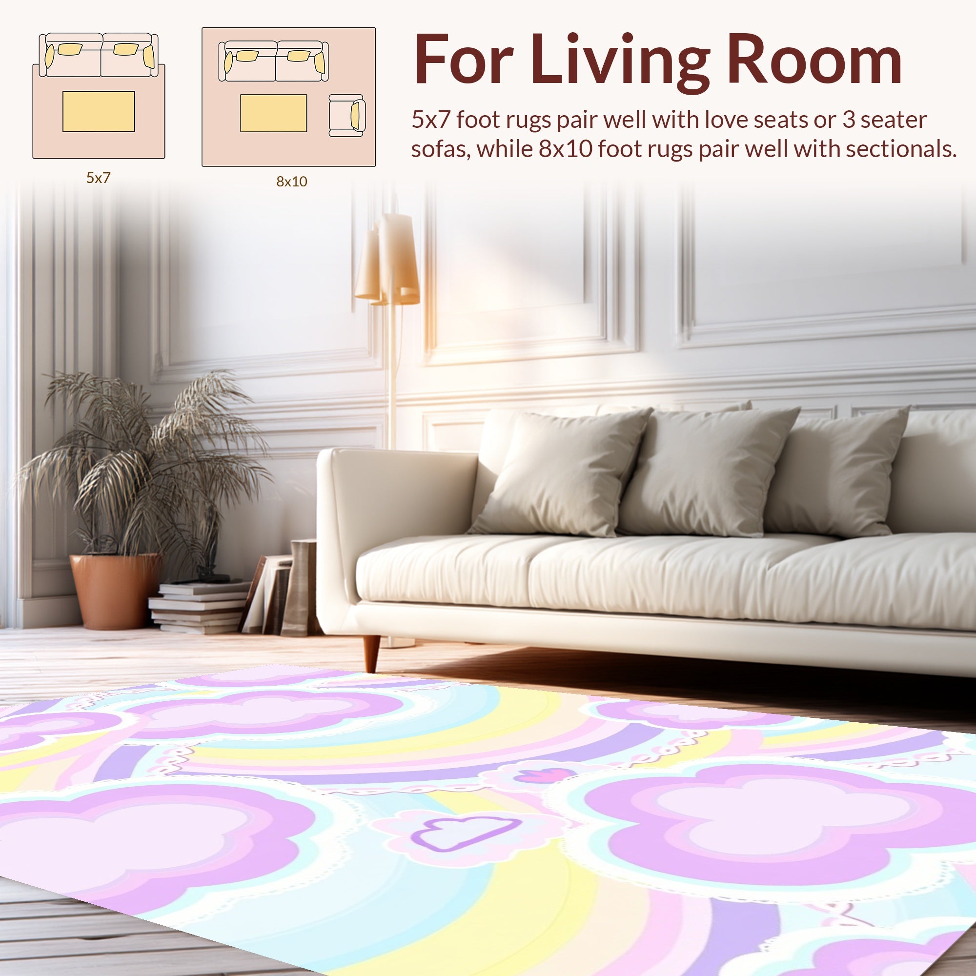 Pastel Cloud Rainbow With Scalloped Trim Rug