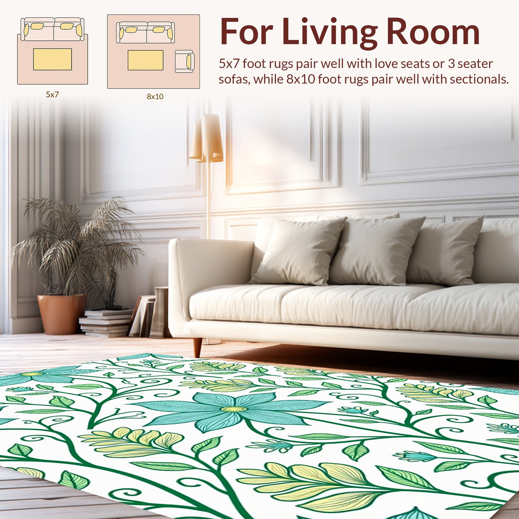 Teal Green Floral Vine Pattern Rug
