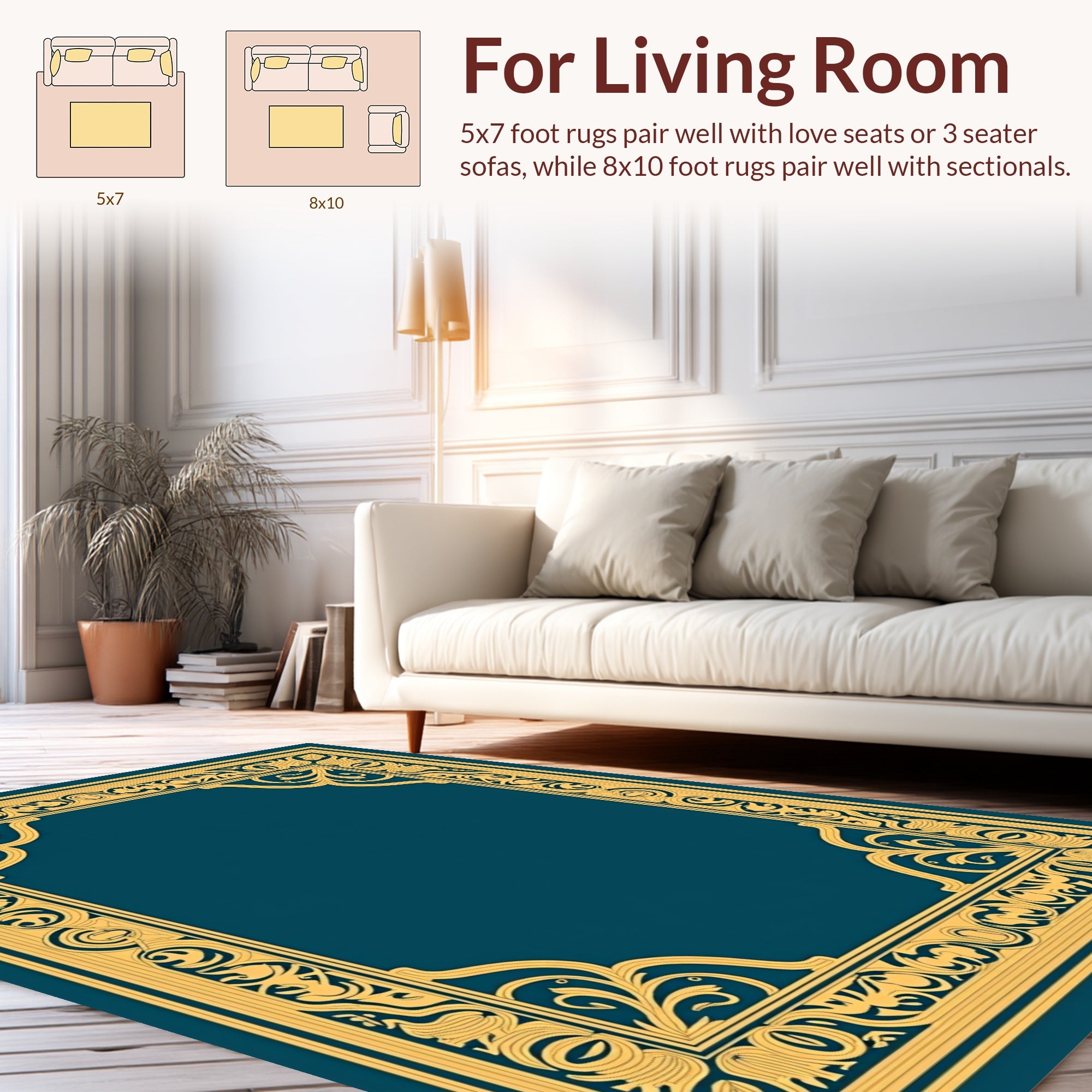 Ornate Gold Floral Border Rug