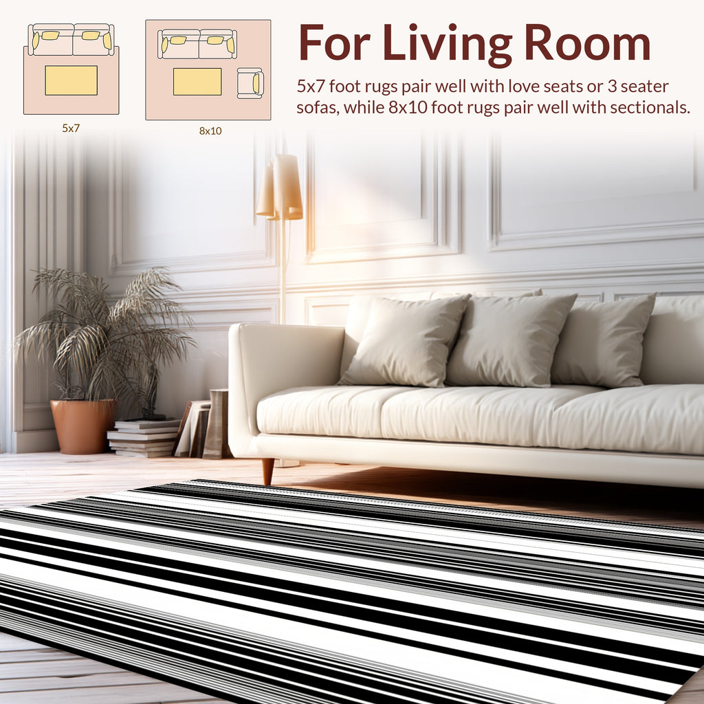 Minimalist Black White Stripe Pattern Rug