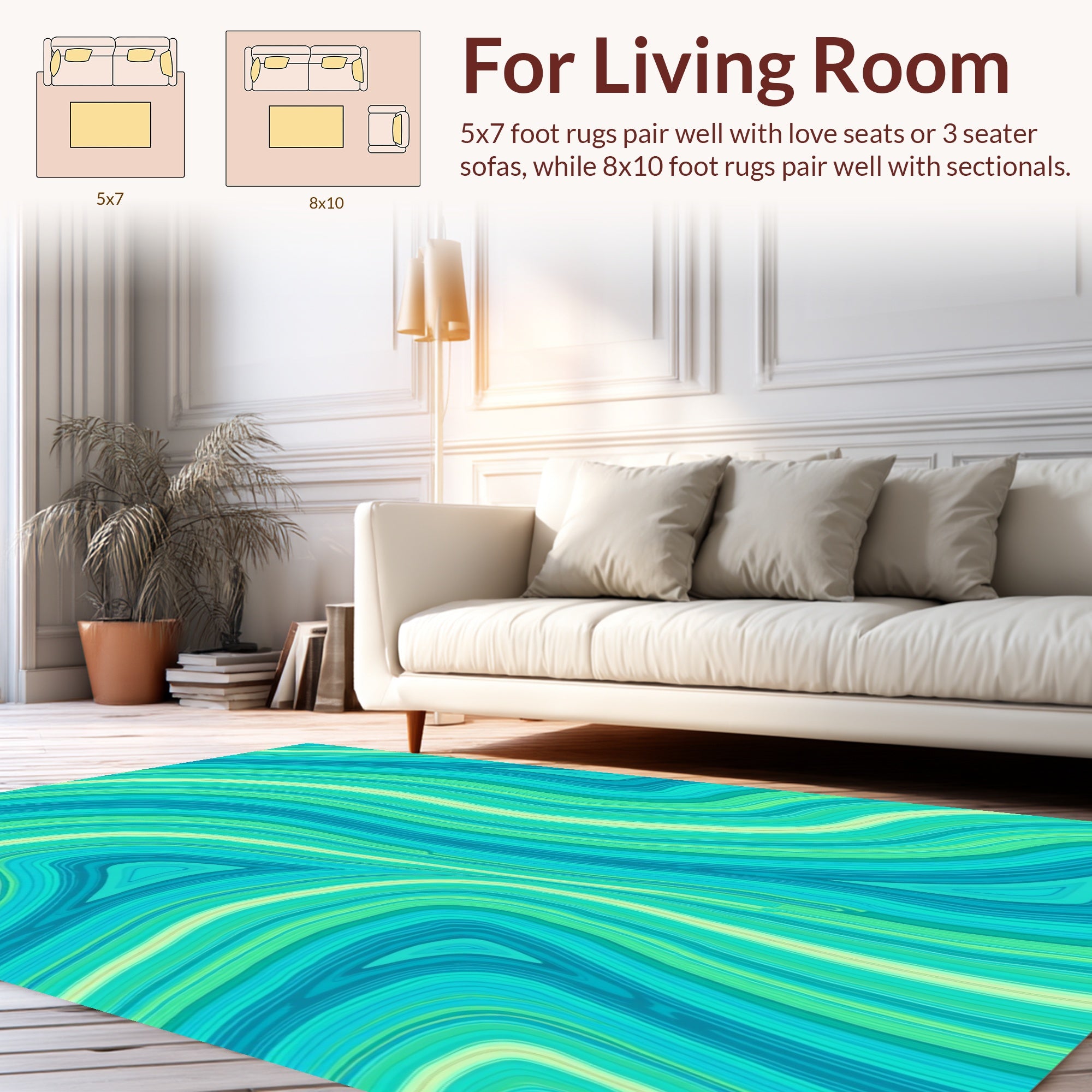 Oceanic Wave Patterned Abstract Design Rug