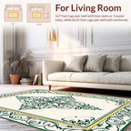 Ornate Green Ivory Center Medallion Design Rug