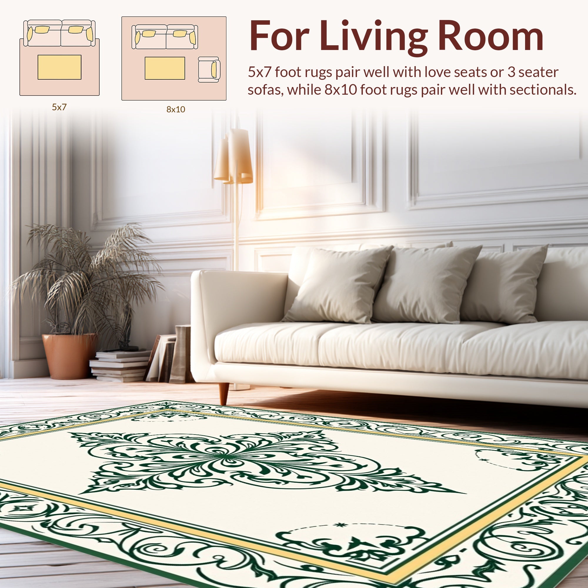 Ornate Green Ivory Center Medallion Design Rug