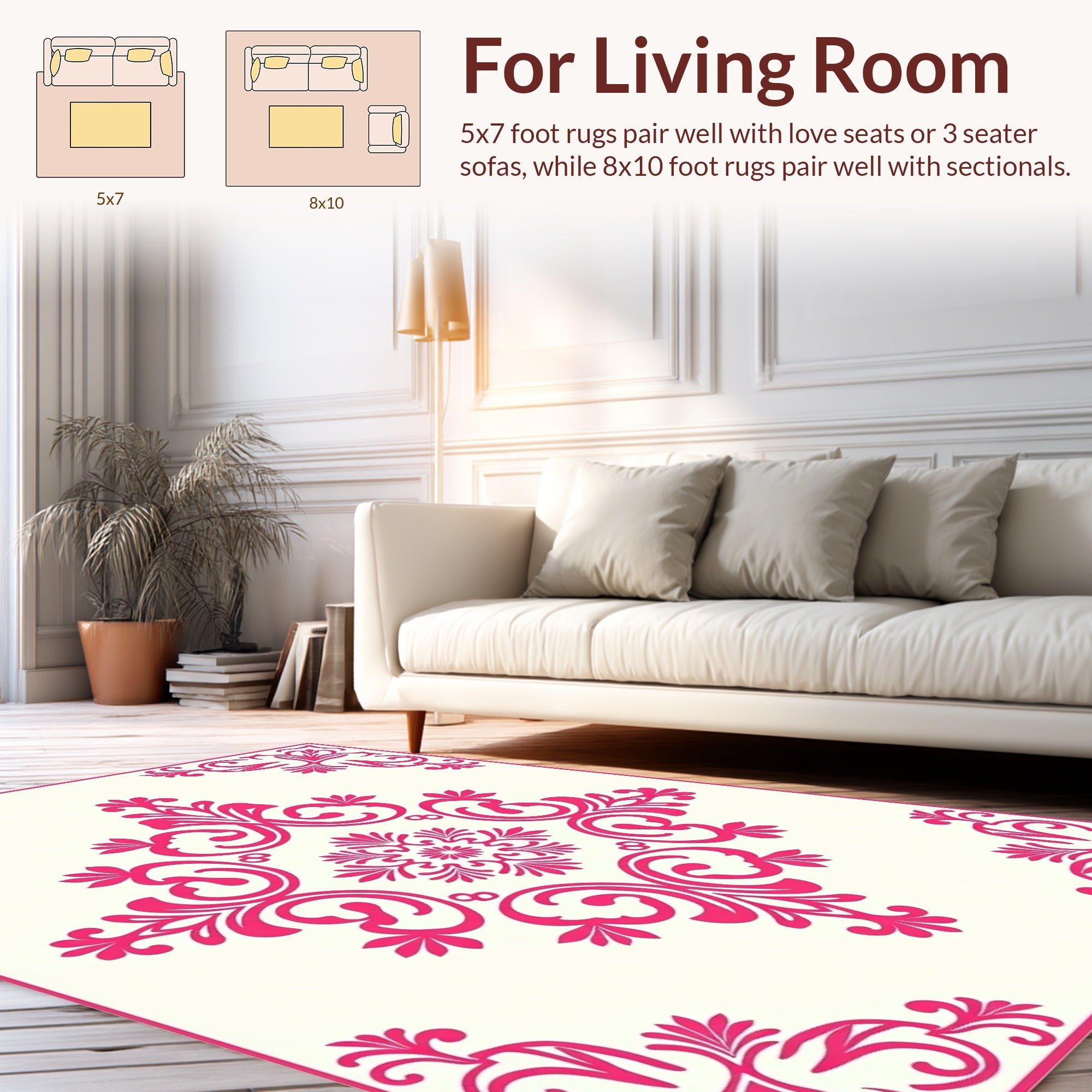 Pink Floral Damask Scrollwork Design Rug