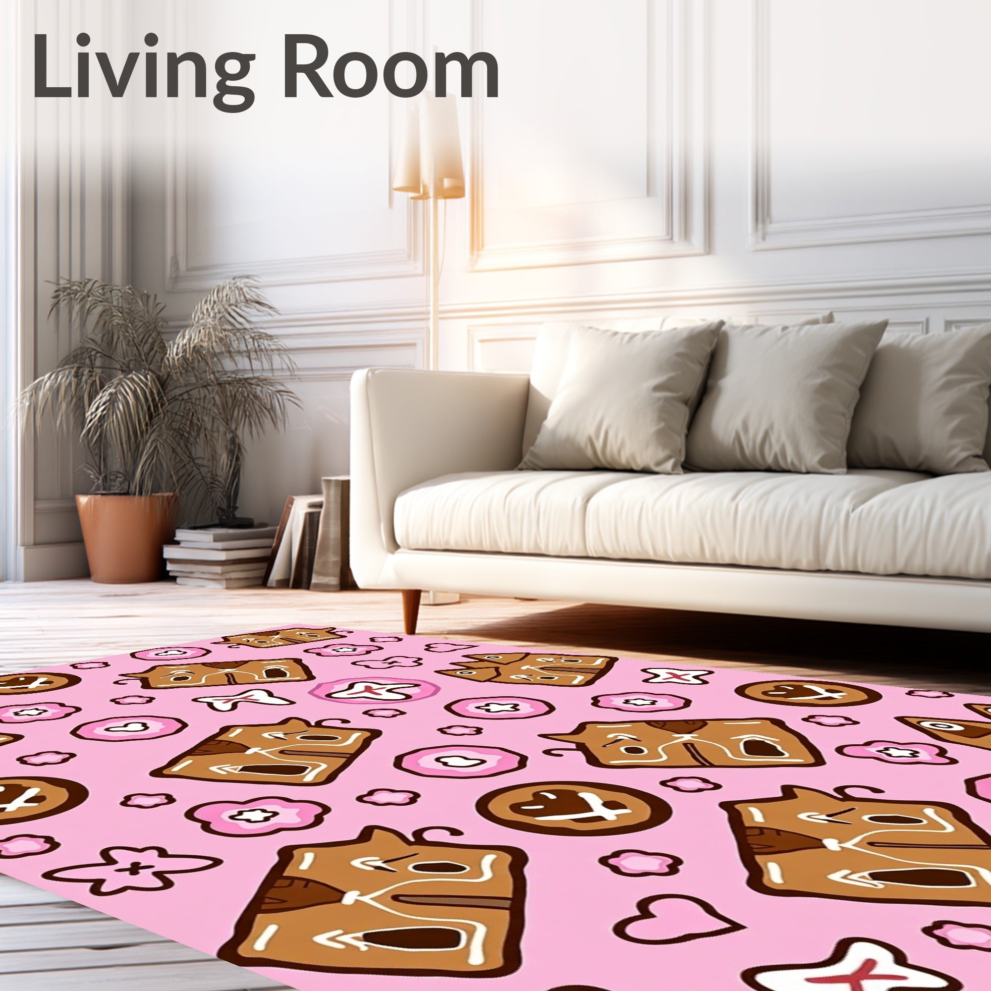 Pink Brown Gingerbread Folk Art Rug