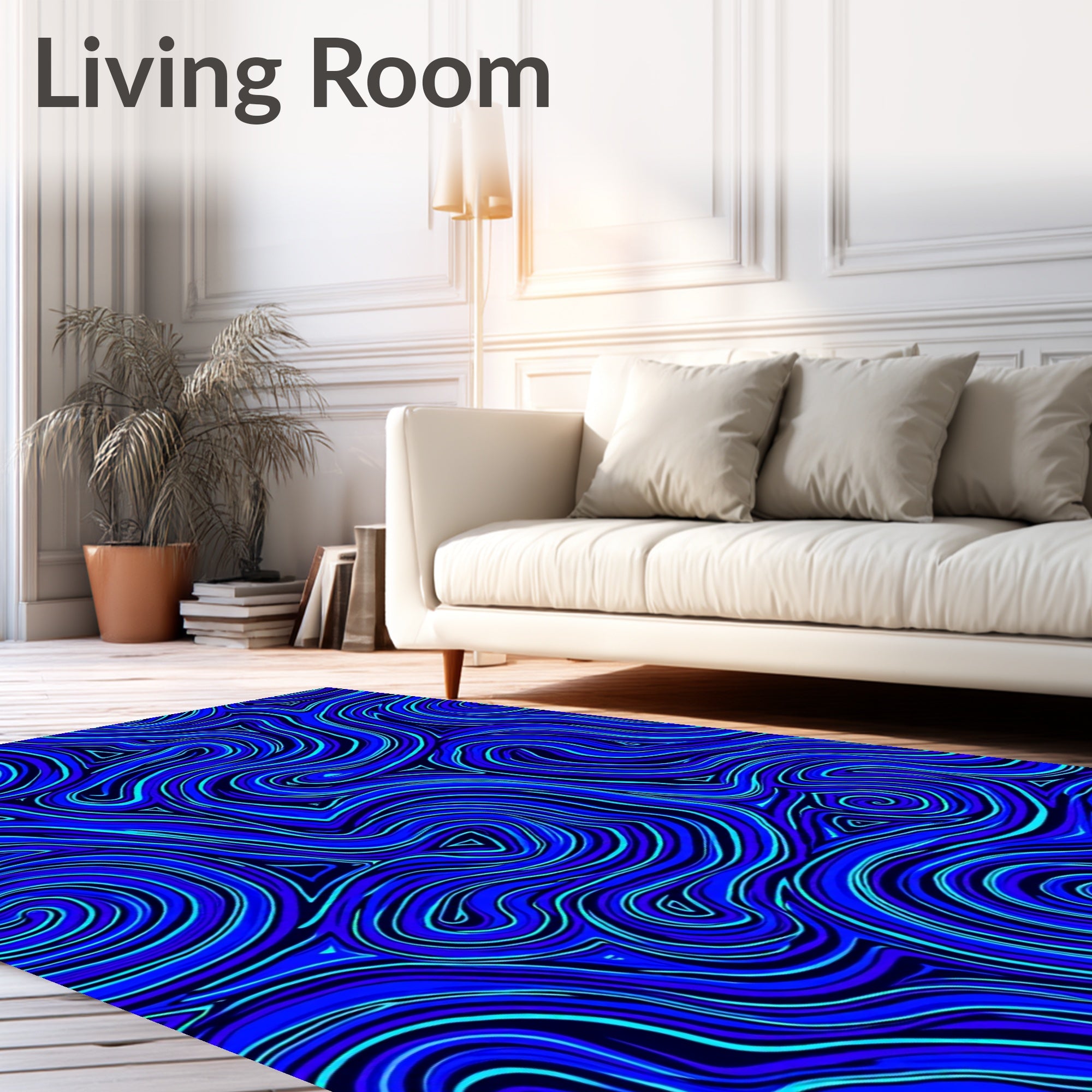 Electric Blue Swirl Lines Rug