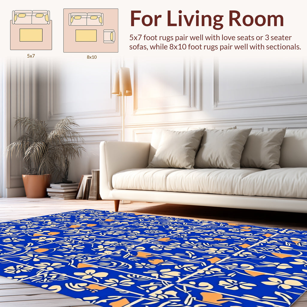 Blue Floral Cream Orange Fields Rug