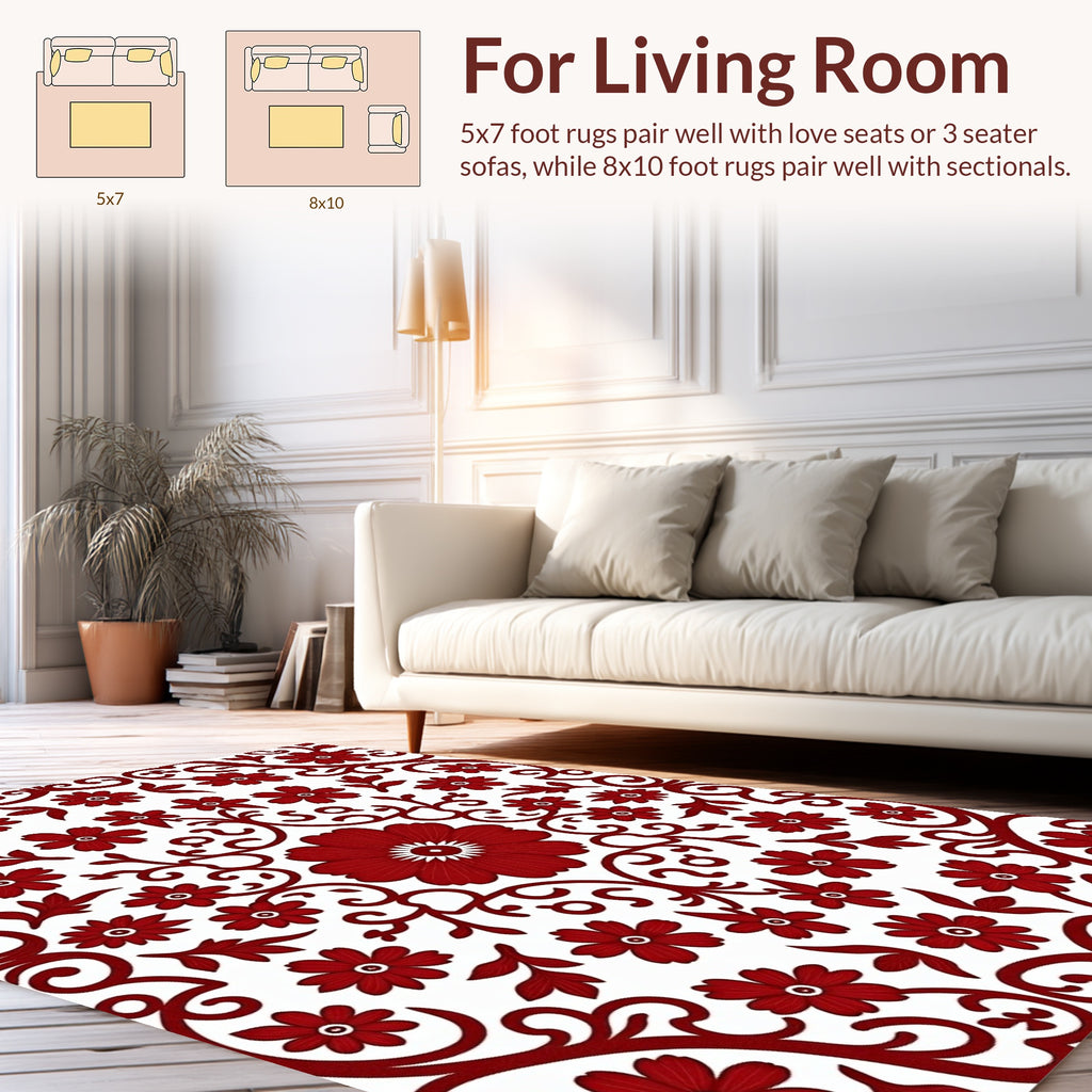 Rich Red Floral Vine Pattern Rug
