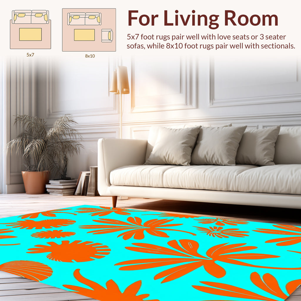 Tropical Orange Foliage Pattern Rug