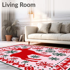 Crimson Deer Snowflakes Pink Rug