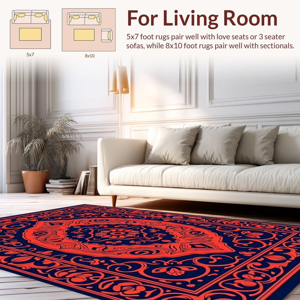 Ornate Floral Symmetry Red Blue Rug