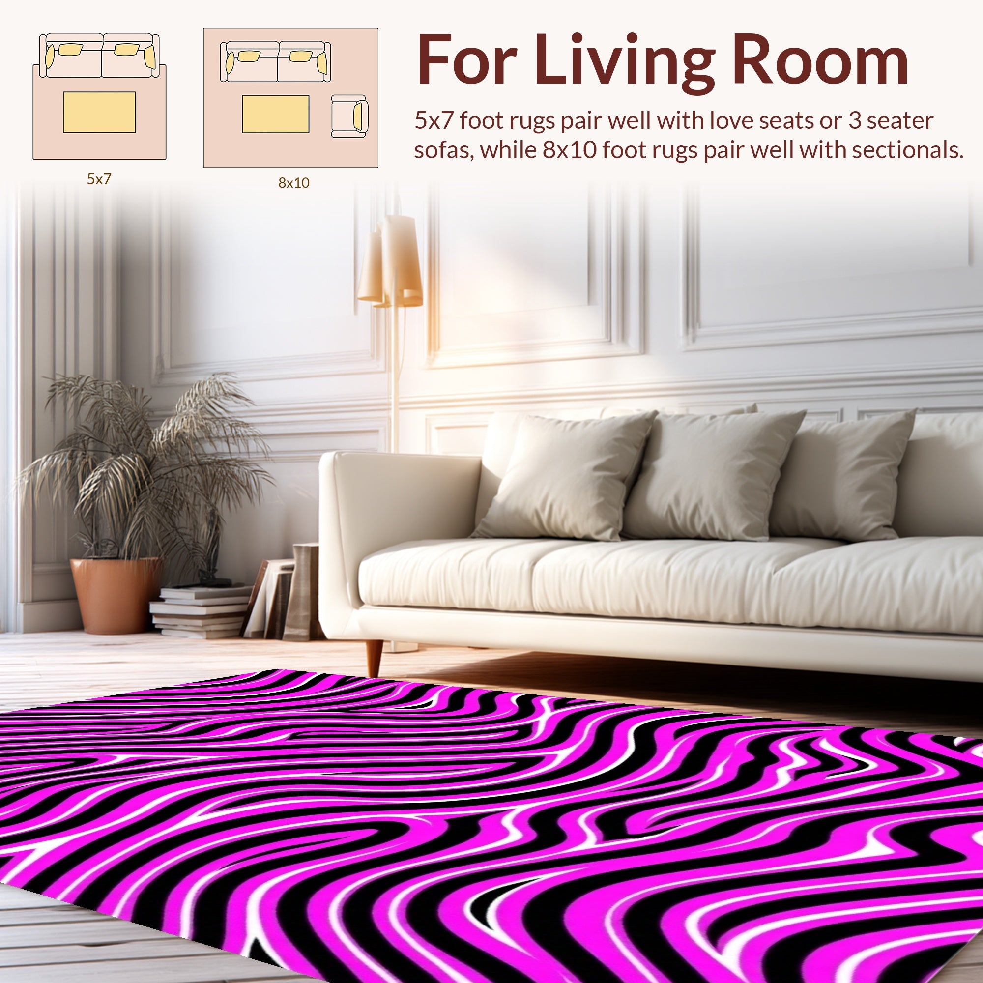 Bold Pink and Black Wavy Lines Rug