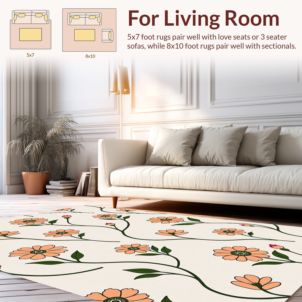 Orange Daisy Vines Pattern Rug
