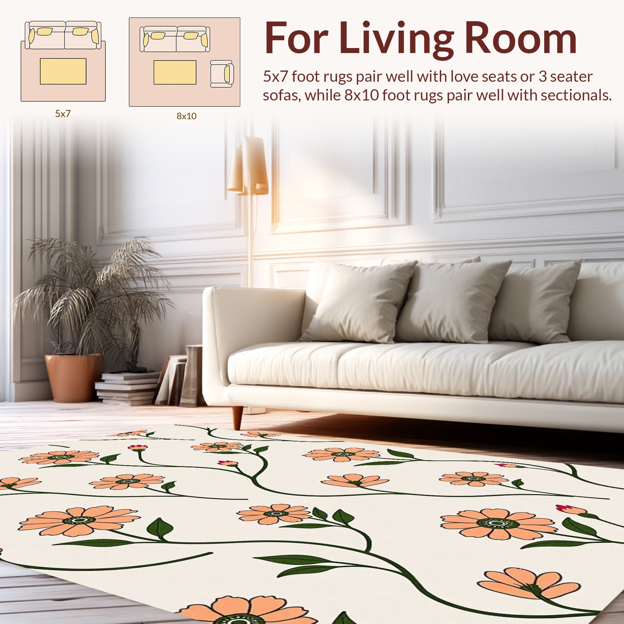 Orange Daisy Vines Pattern Rug
