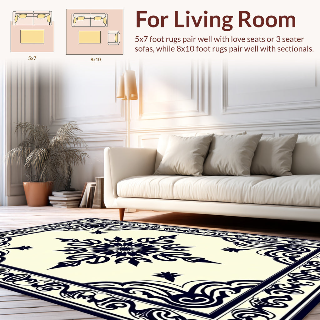 Classic Dark Blue Floral Medallion Rug