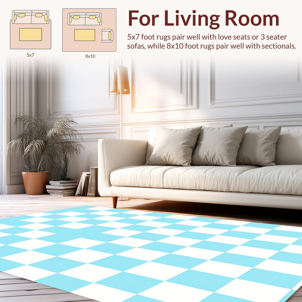 Checkerboard Pattern Sky Blue Squares Rug