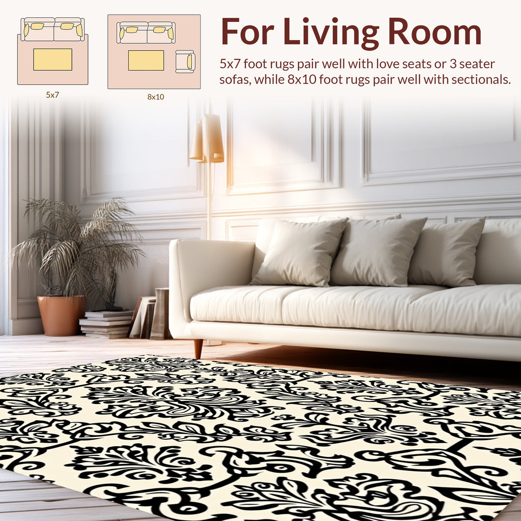 Classic Floral Scroll Design Cream Rug