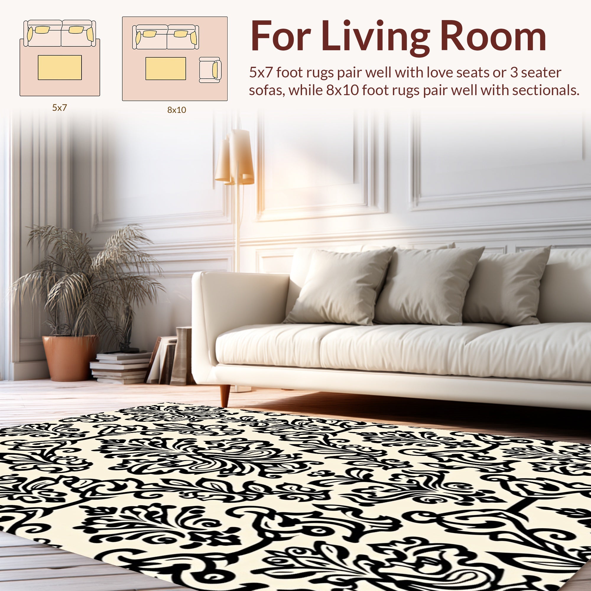 Classic Floral Scroll Design Cream Rug